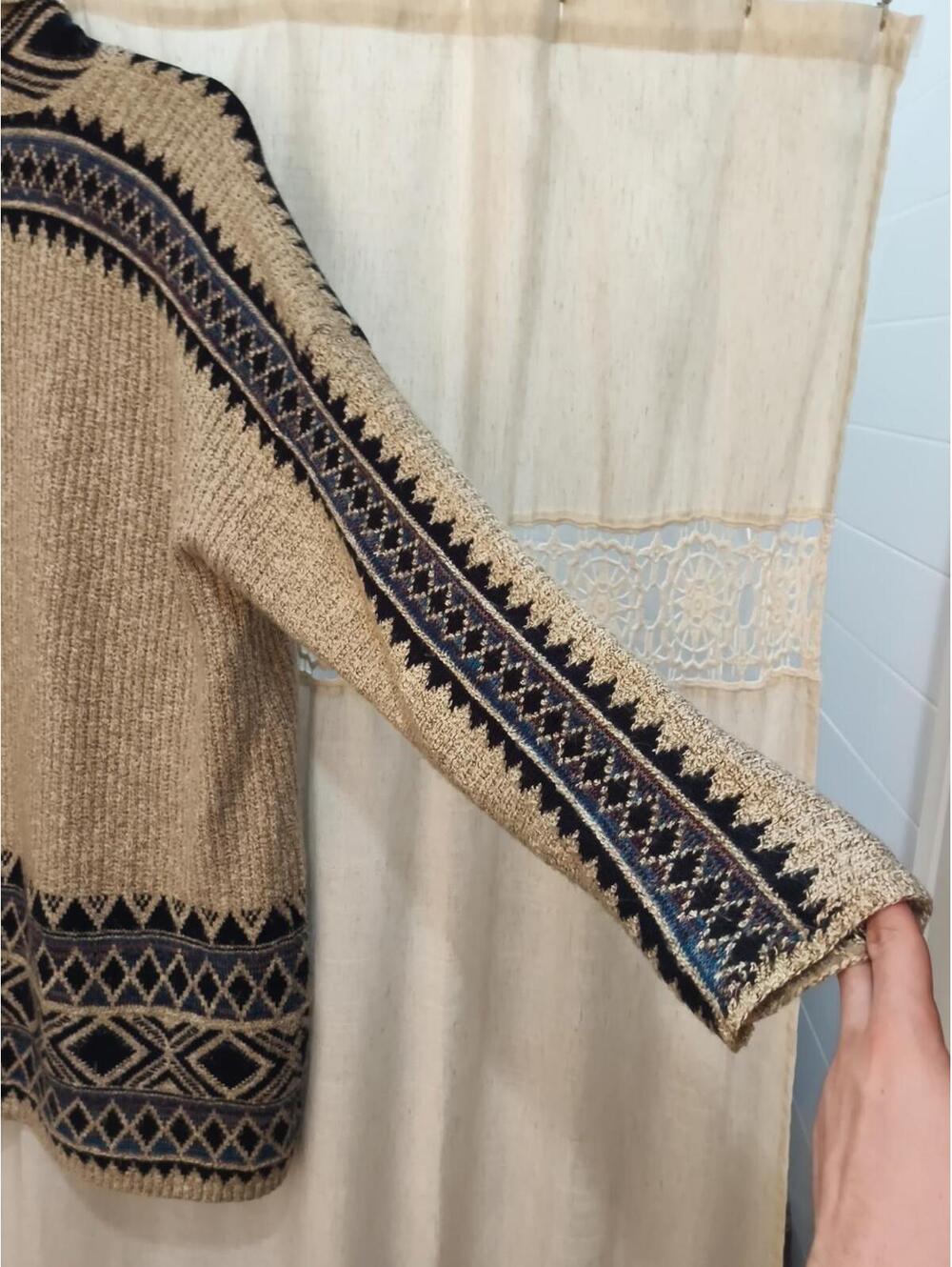 Lucky Brand Womens Boho Aztec Sz 2XL Beige Knit Cardigan Sweater Pockets - Picture 9 of 9